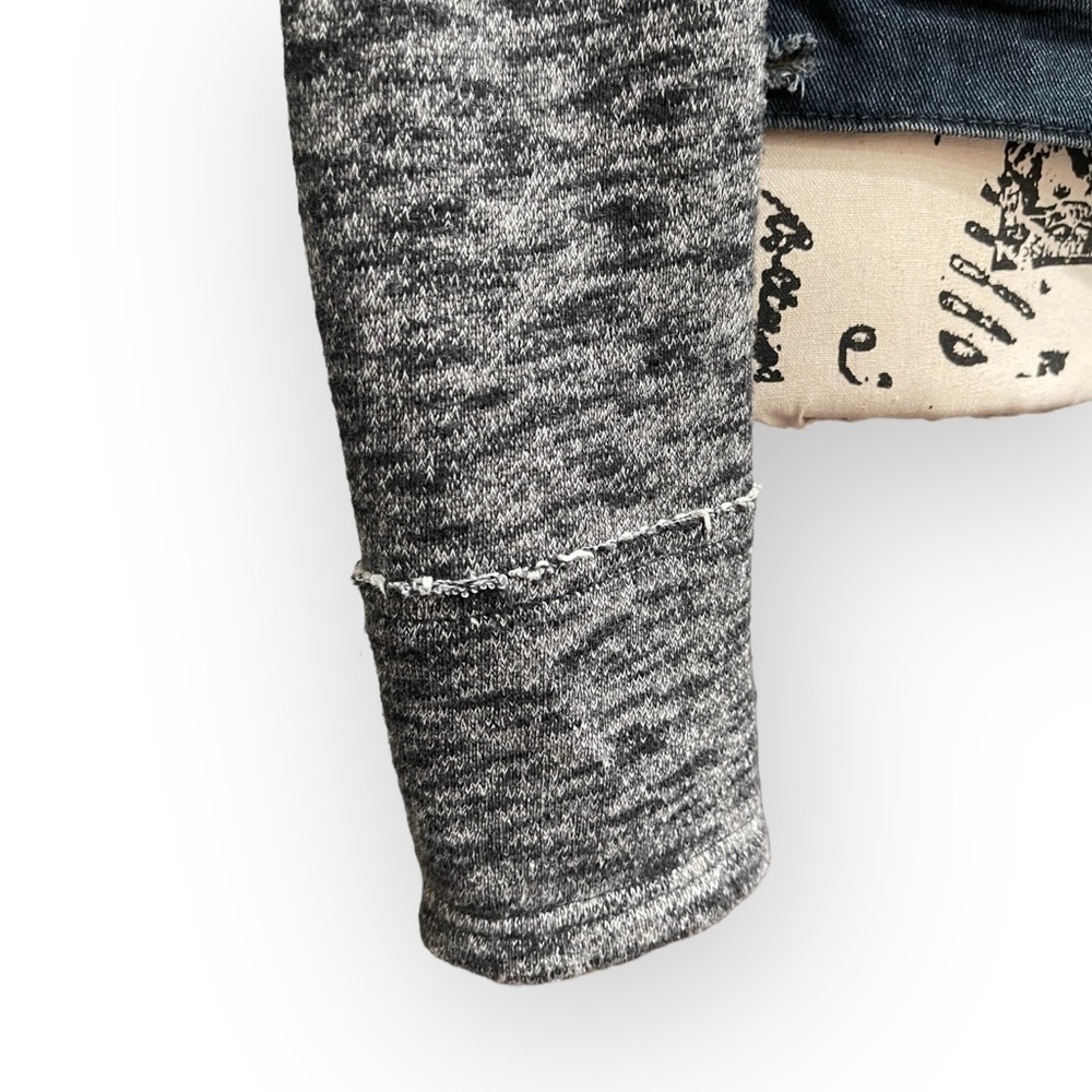 Free People Distressed Jean Jacket Hooded Fabric Sleeves Grunge Layering Size M - Picture 7 of 10